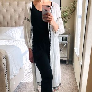 Long White Puff Sleeve Cardigan
